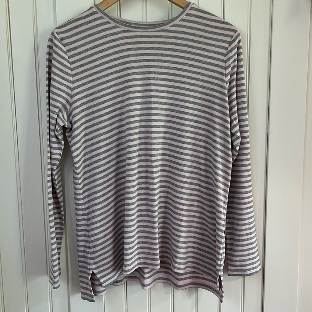J. Jill -Knit tunic top t-shirt, pink and gray stripe.